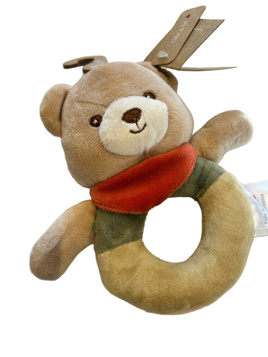 CHRISTMAS TEDDY WITH SCARF RATTLE RING