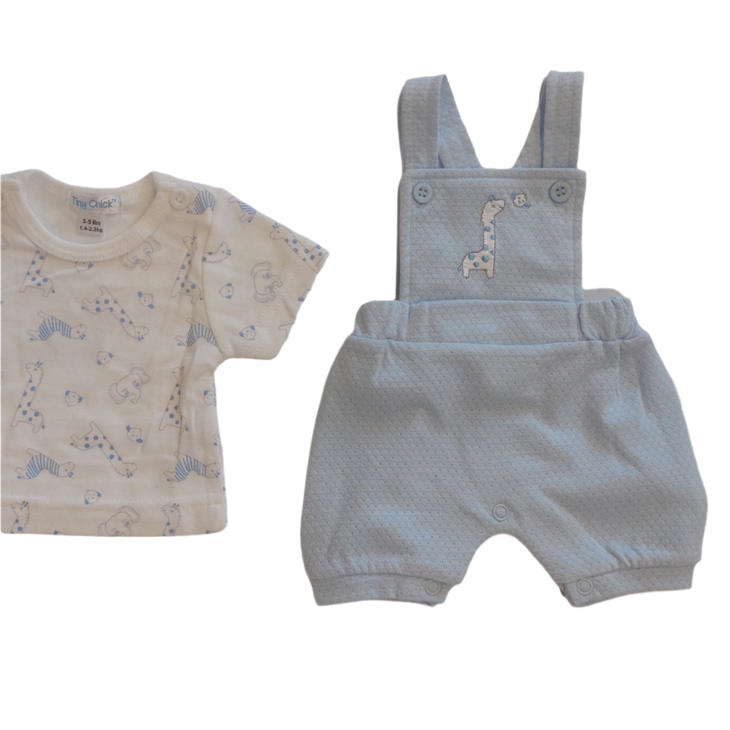 BLUE PREMATURE BABY DUNGAREE 2 PIECE SET