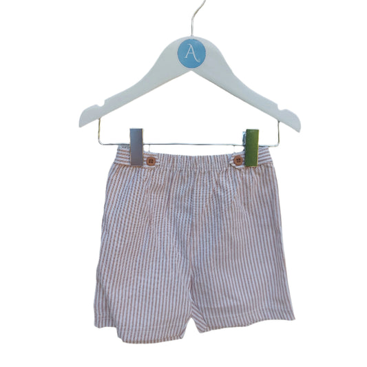 SUNSHINE STRIPE BABY TOP & SHORTS SET - EMBROIDERED TOP & TAUPE STRIPE SHORTS 0-6 MONTHS