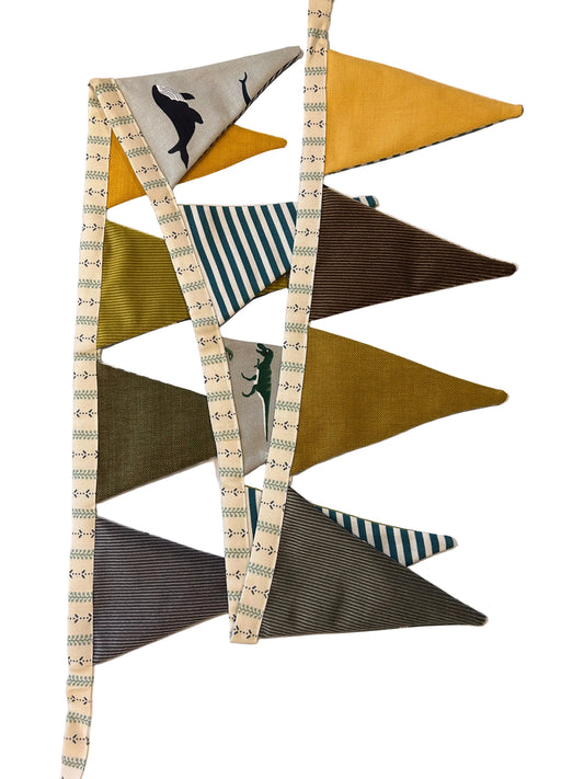 Fabric with geometric pattern on a wooden surface