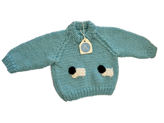 BABY BLUE JUMPER WITH SHEEP- 6-9 MONTHS