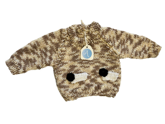 MOTTLED CHOCOLATE CREAM JUMPER WITH SHEEP- 6-9 MONTHS