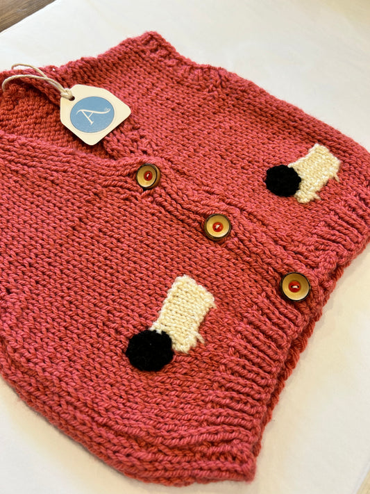 DUSTY ROSE PINK WITH SHEEP GILET - 9-12 MONTHS