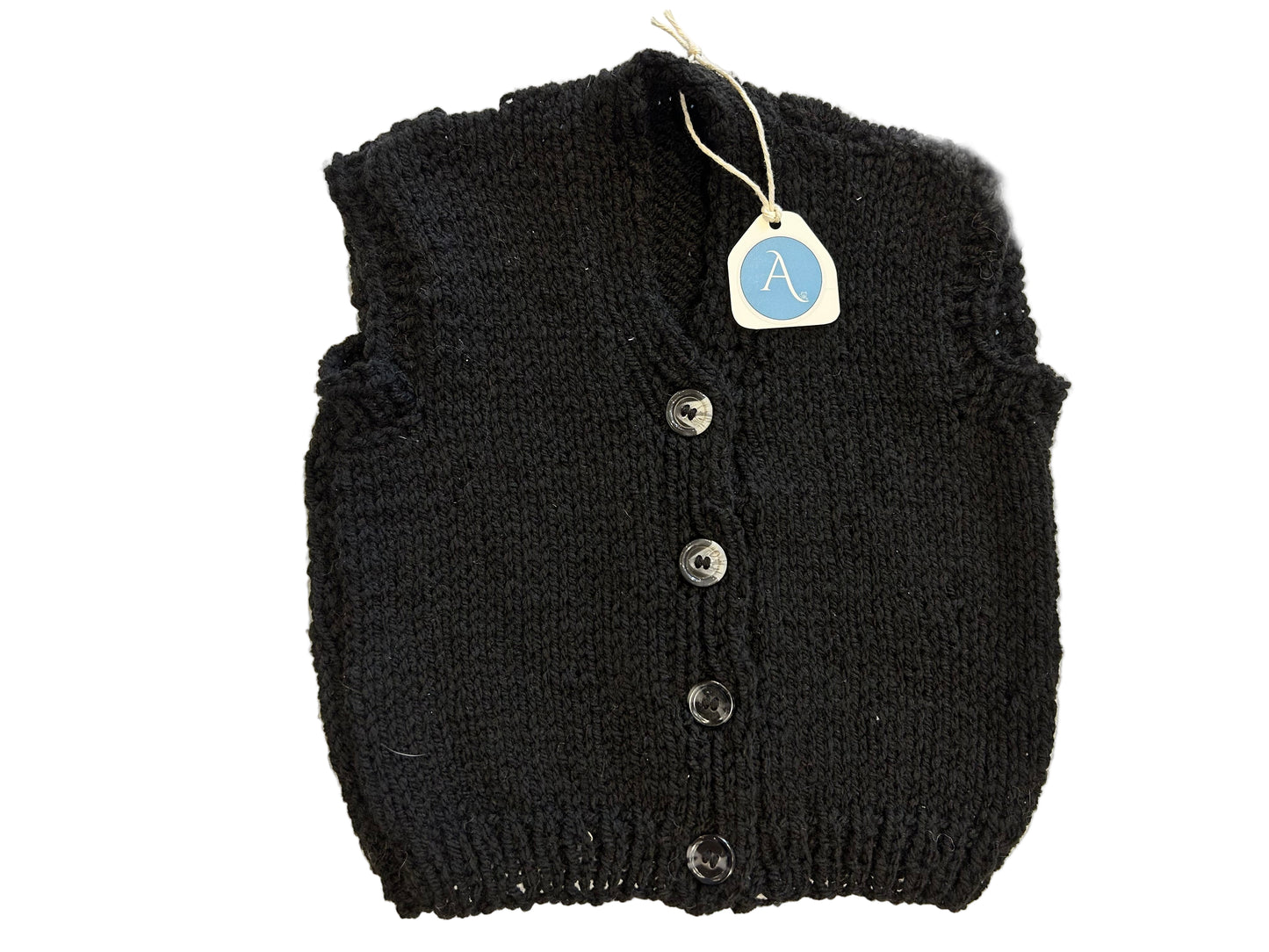 Black knitted vest with buttons on a white background