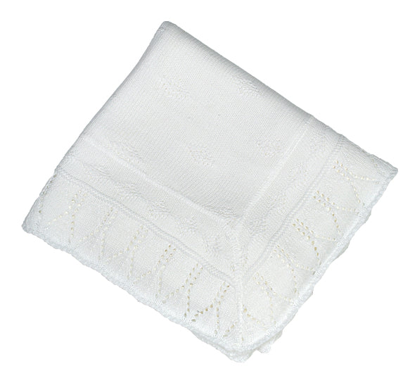 PATTERNED BABY SHAWL - FINE ACRYLIC KNIT, 36″×36″, Pink/White, Blue/White or White