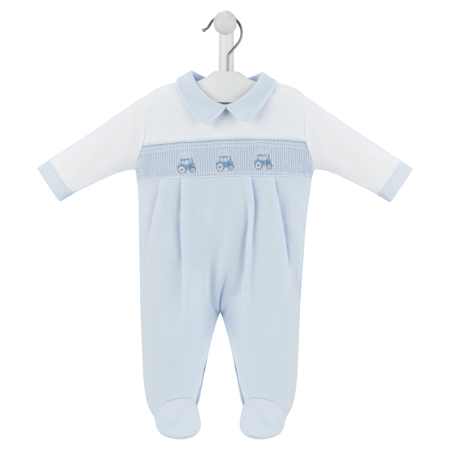 DANDELION LITTLE TRACTOR SMOCKED SLEEPSUIT - 100% COTTON, 0-12 MONTHS, 3 COLOURS