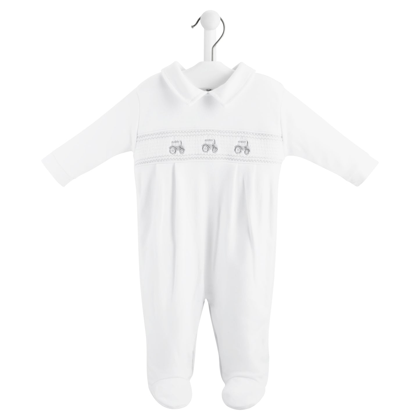 DANDELION LITTLE TRACTOR SMOCKED SLEEPSUIT - 100% COTTON, 0-12 MONTHS, 3 COLOURS