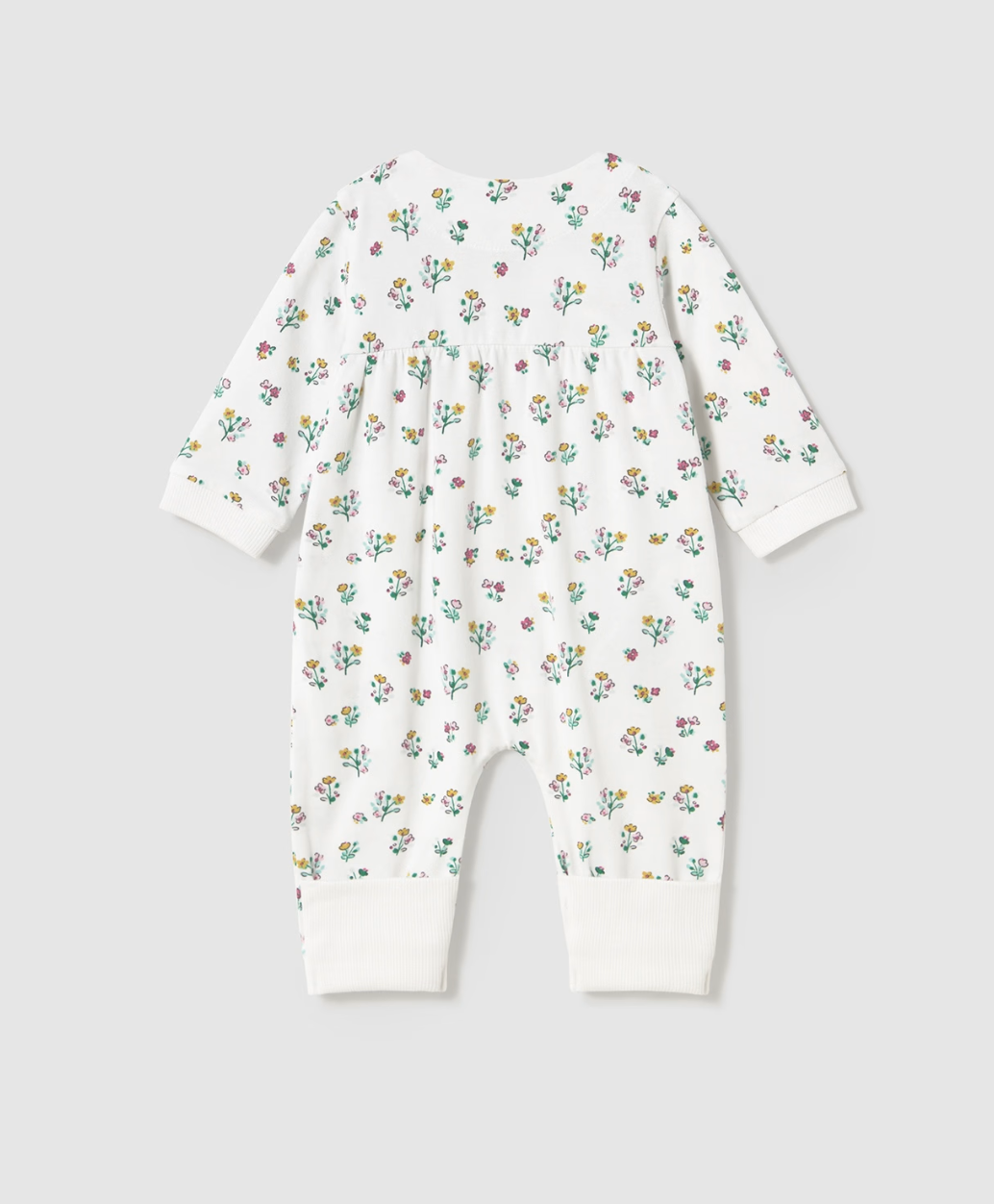 White baby onesie with floral pattern. BABY GIRL FLORAL SLEEPSUIT WITH FOOT COVERS | MAYORAL
