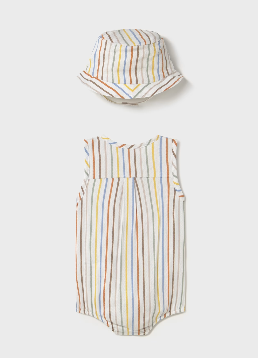 Striped baby romper and hat set. BABY STRIPE LIGHT ROMPER WITH SUN HAT | MAYORAL