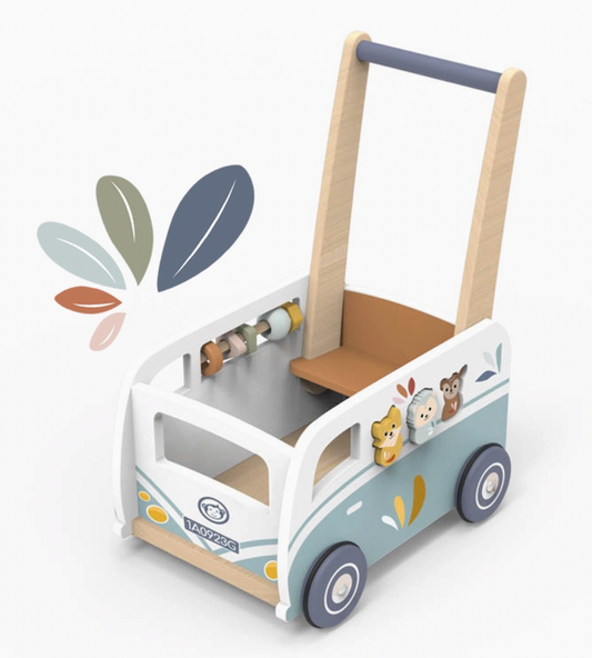 Children's wooden toy camper van walker with wheels and a handle CAMPER VAN MULTI ACTIVITY WOODEN WALKER | SPEEDY MONKEY