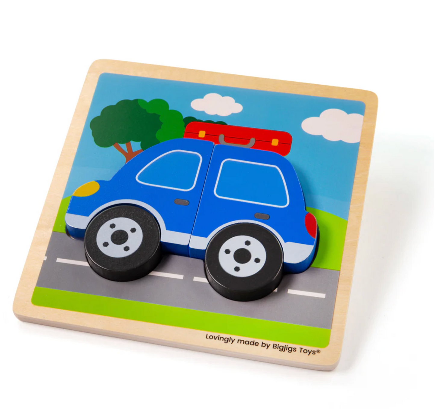 Children's puzzle with a blue car design on a white background FIRST WOODEN PUZZLE - CAR | BIGJIGS