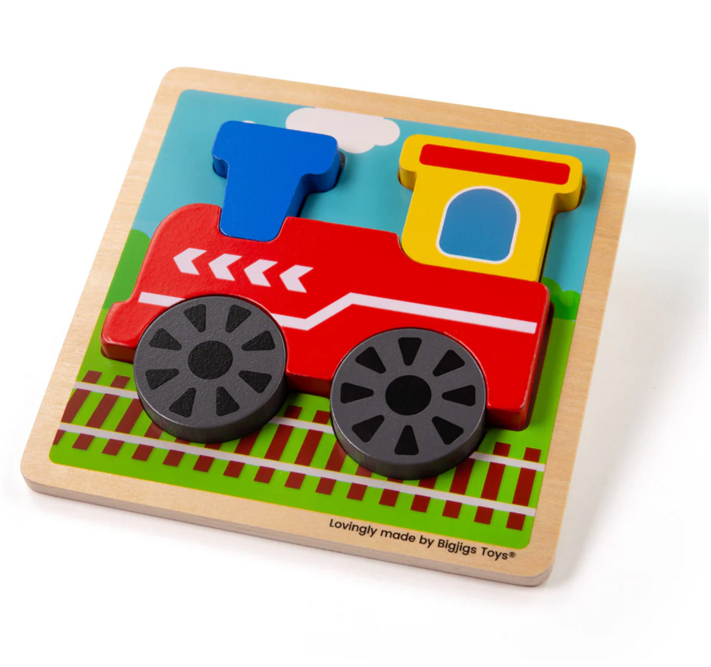 Wooden train puzzle with colorful design on a white background FIRST WOODEN PUZZLE - TRAIN | BIGJIGS