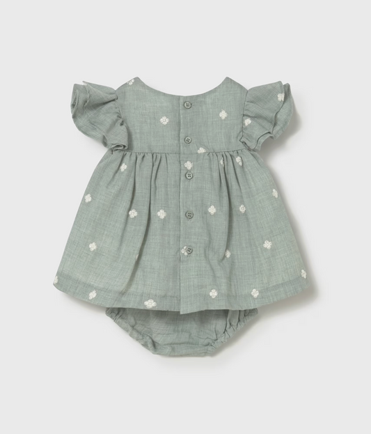 GIRLS AQUA EMBROIDERED DRESS WITH KNICKERS | MAYORAL