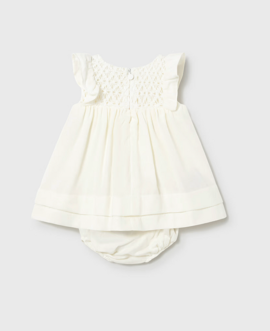 GIRLS CREAM COTTON DRESS WITH KNICKERS | MAYORAL