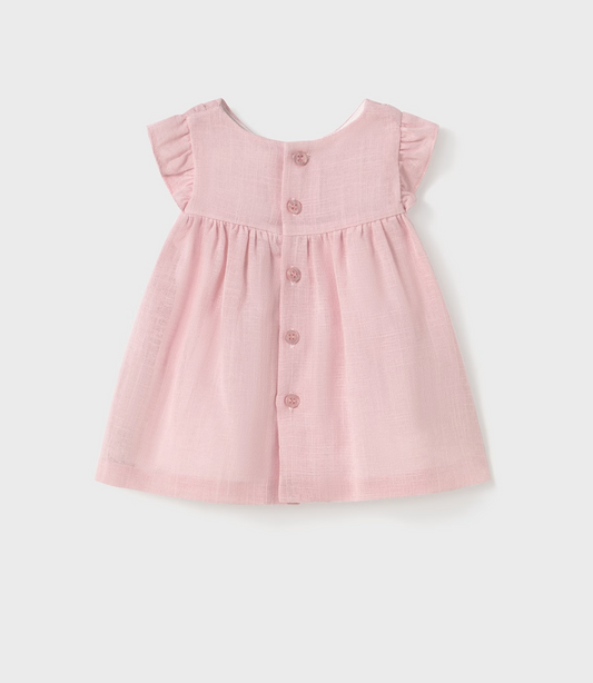 Pink baby dress with ruffled sleeves GIRLS LINED RUCHED PINK SMOCK DRESS | MAYORAL
