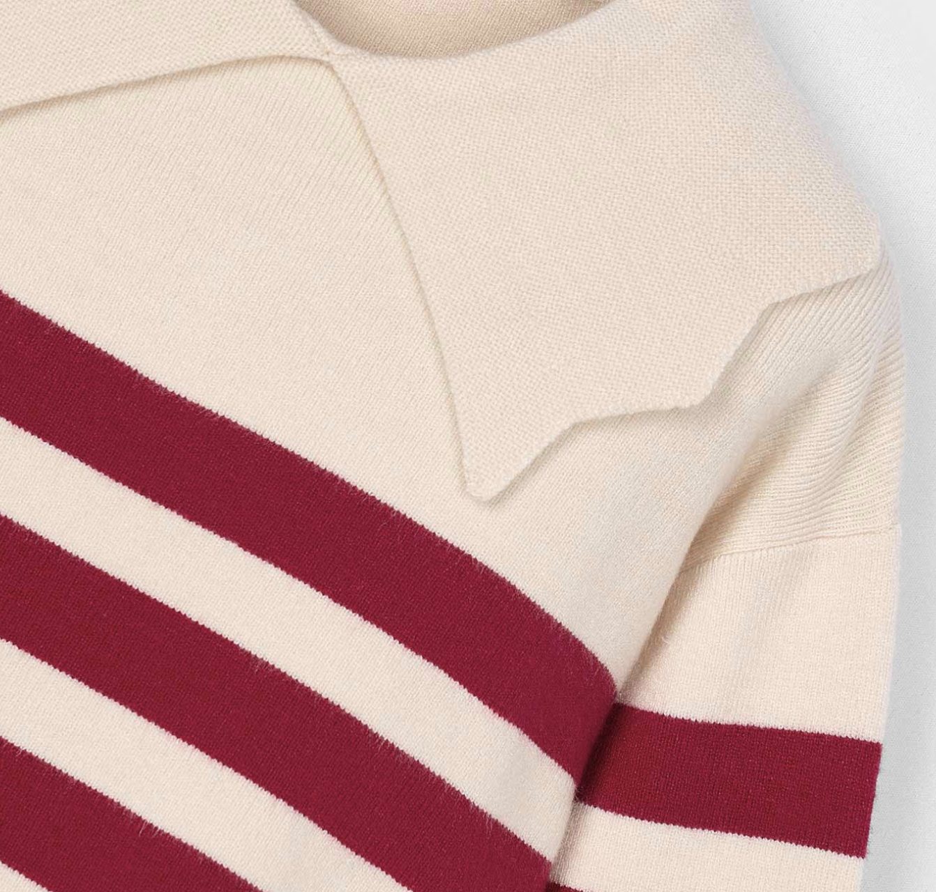Mayoral Girls Beige and red striped jumper with scalloped collar. GIRLS RED STRIPED JUMPER WITH SCALLOPED COLLAR | MAYORAL