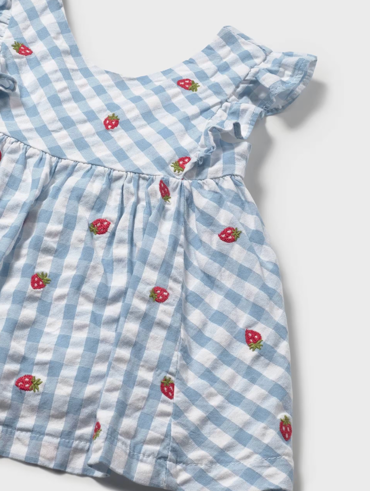 GIRLS STRAWBERRY BLUE GINGHAM COTTON DRESS WITH KNICKERS | MAYORAL