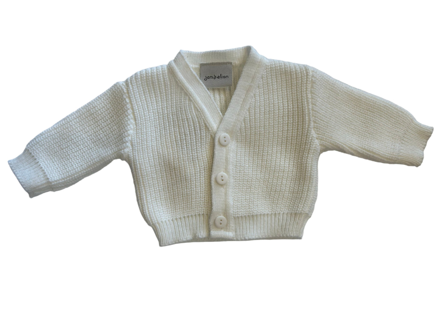 Baby cardigan with buttons on a white background