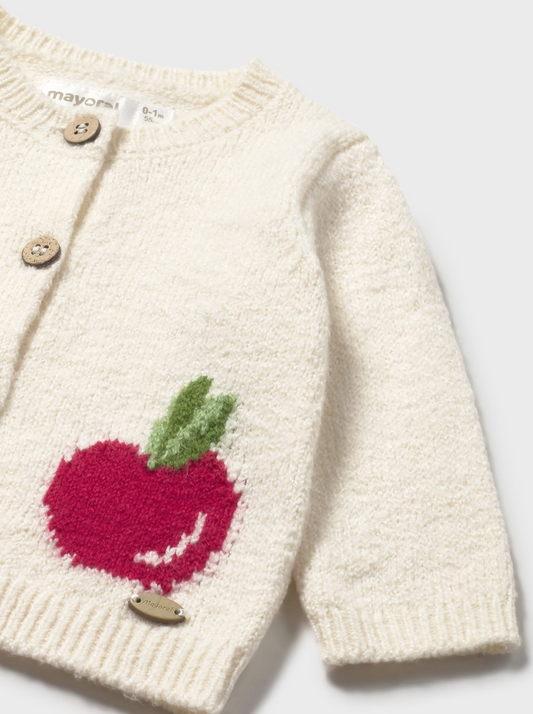 Knitted cardigan with an apple design. MAYORAL BABY GIRL APPLE MOTIF KNIT CARDIGAN WITH BUTTONS