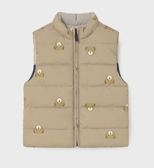 MAYORAL UNISEX Beige puffer vest with bear face PATTERN
