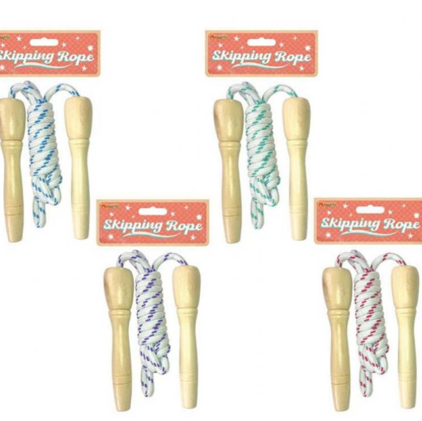 WOODEN HANDLED SKIPPING ROPE - 3 COLOURS