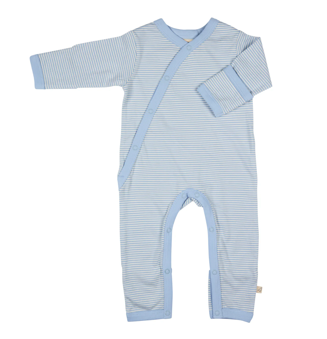 ORGANIC COTTON SLEEPSUIT - PALE BLUE FINE STRIPE, 0-12 MONTHS