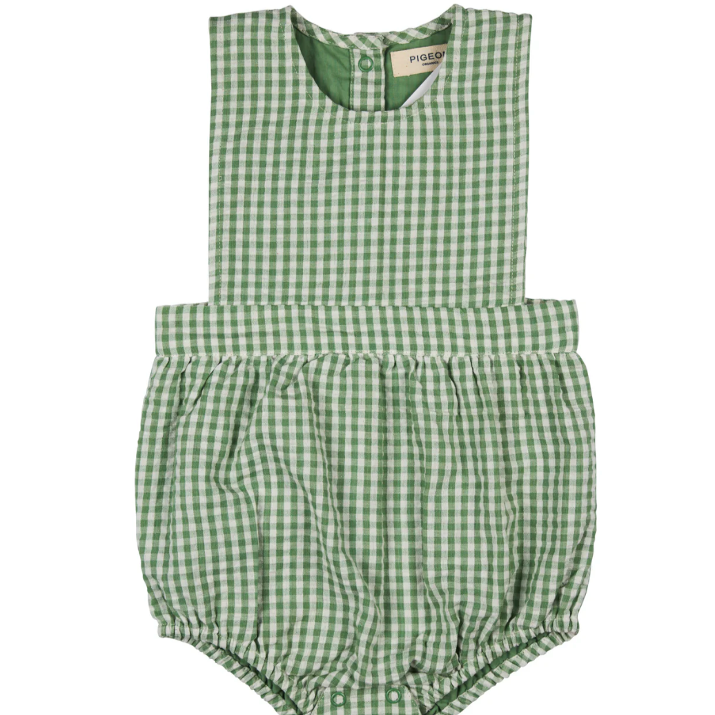 ORGANIC SEERSUCKER BIB ROMPER - 100% GOTS COTTON, BIB-FRONT BABY ROMPER 0-12 MONTHS