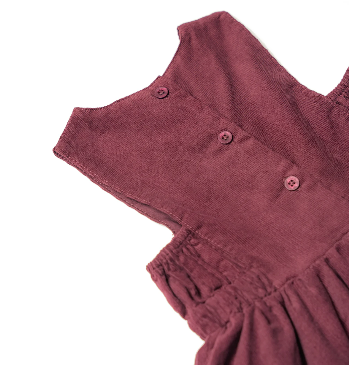 BURGUNDY CORD PINAFORE DRESS