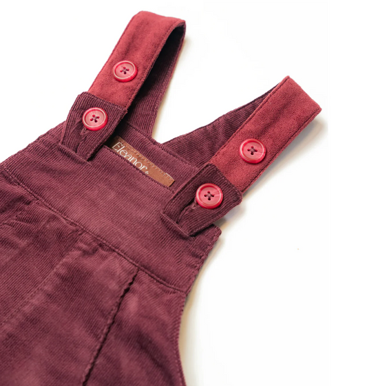 BURGUNDY BUTTON CORD DUNGAREES