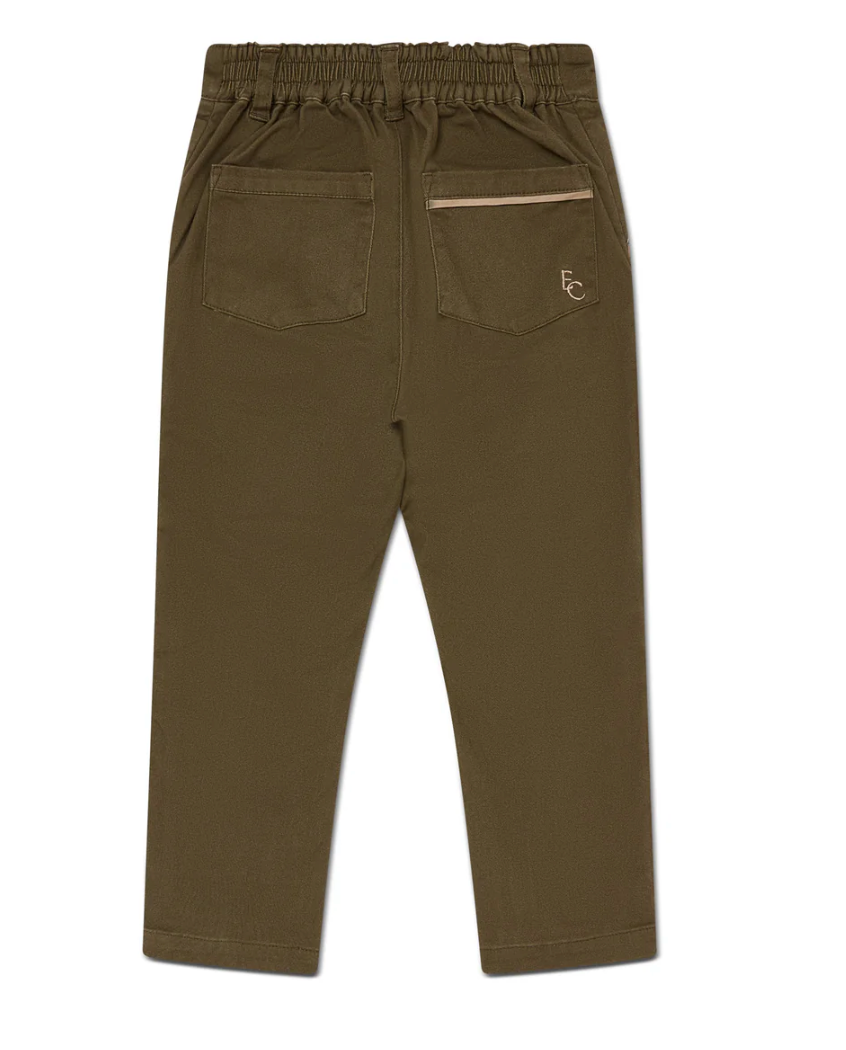ELASTICATED WAIST CHINO TROUSERS - KHAKI WITH STONE TRIM