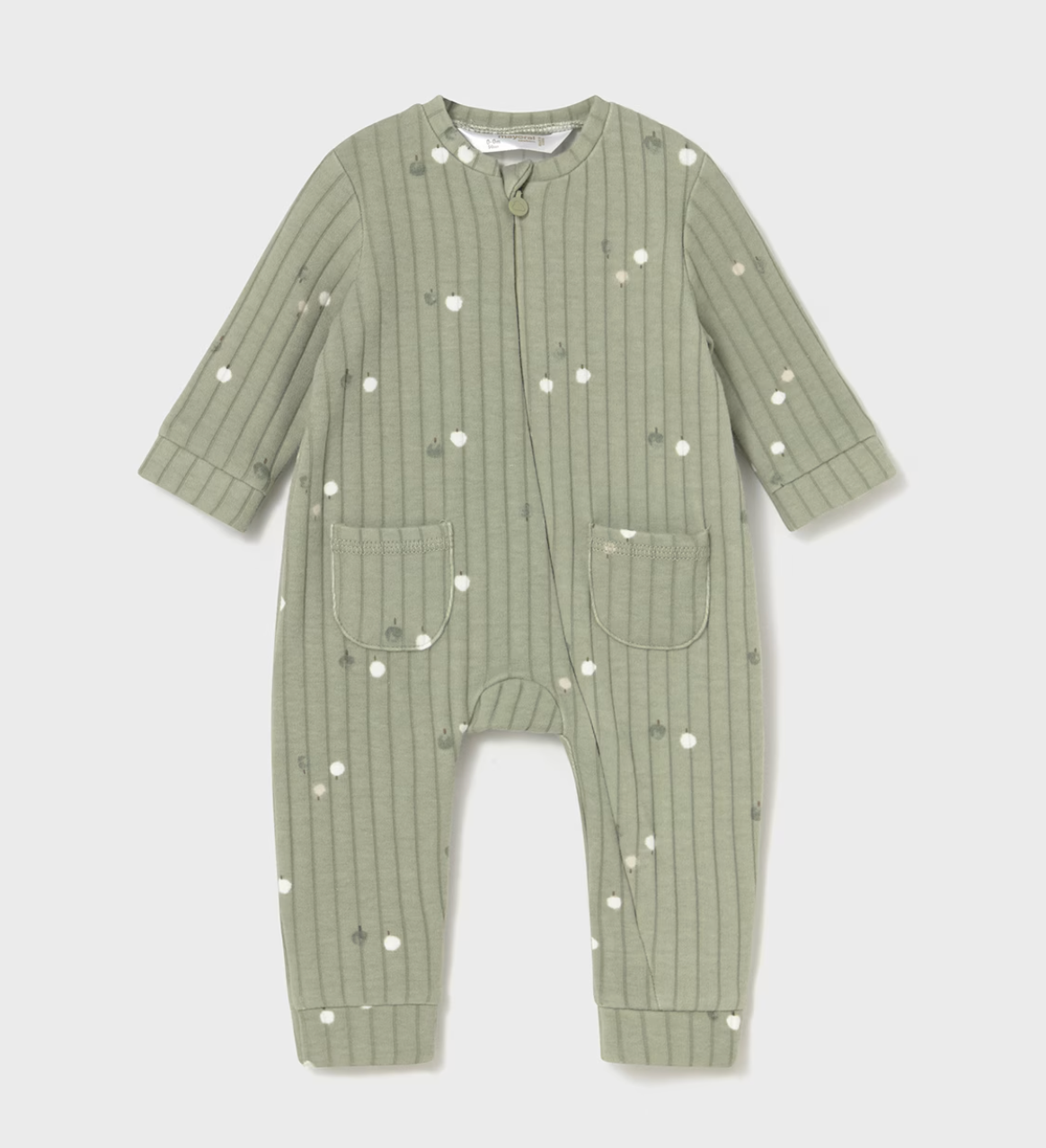 MAYORAL NEWBORN UNISEX ZIP SLEEPSUIT - SAGE