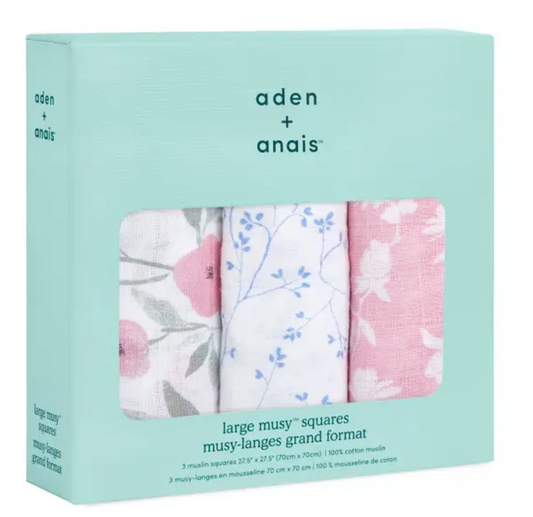 AIDEN + ANAIS 3 PACK MUSLIN SQUARES - MA FLEUR
