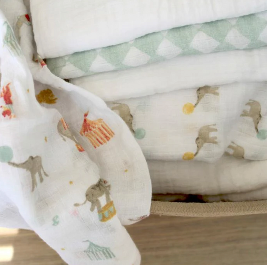 ADEN + ANAIS 5 PACK MUSLIN SQUARES - ELEPHANT CIRCUS
