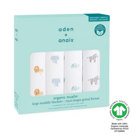 ADEN + ANAIS 4 PACK ORGANIC COTTON SWADDLES - ANIMAL KINGDOM