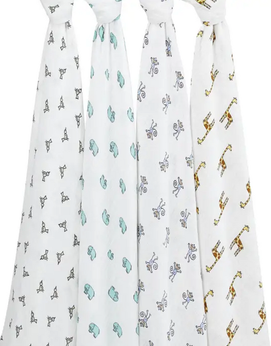 ADEN + ANAIS COTTON SWADDLE 4 PACK - JUNGLE JAM