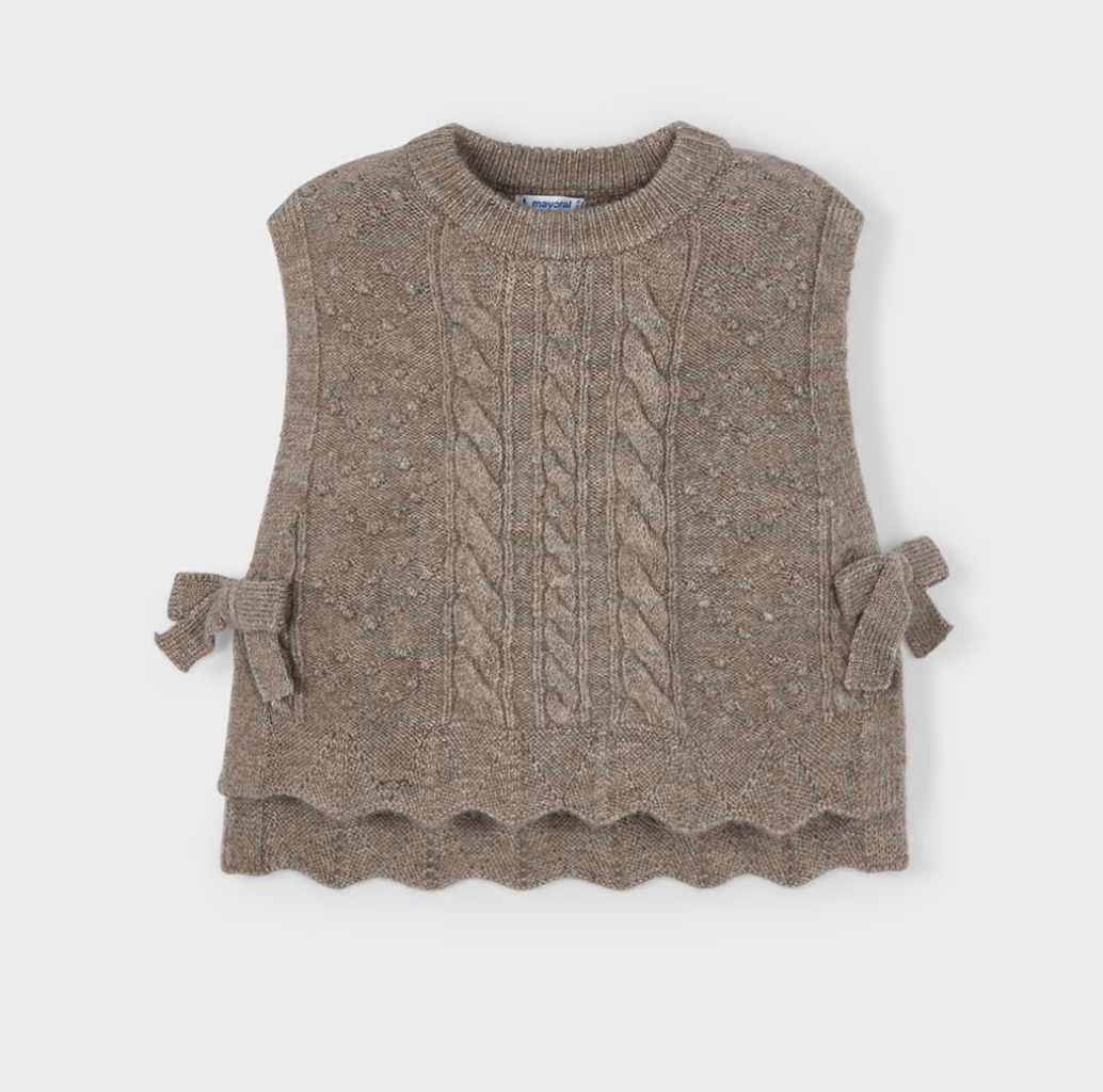 MAYORAL NEUTRAL KNITTED SWEATER VEST WITH BOWS