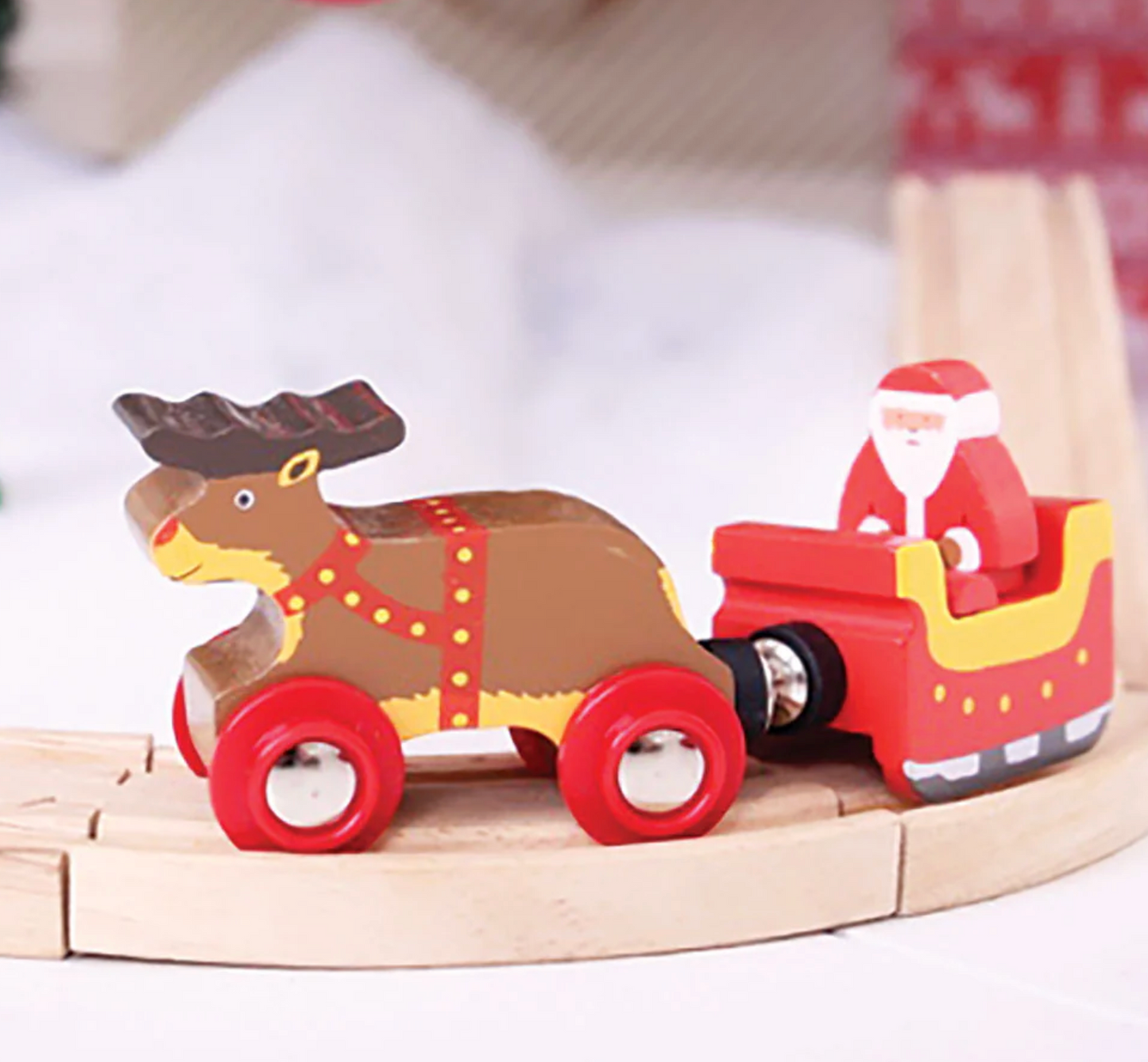 SANTA SLEIGH WITH REINDEER WOODEN TRAIN ACCESSORY