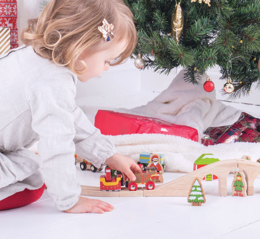 SANTA SLEIGH WITH REINDEER WOODEN TRAIN ACCESSORY