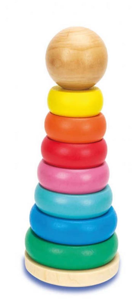 Wooden rainbow stacking toy perfect for toddlers to develop key fine motor skills