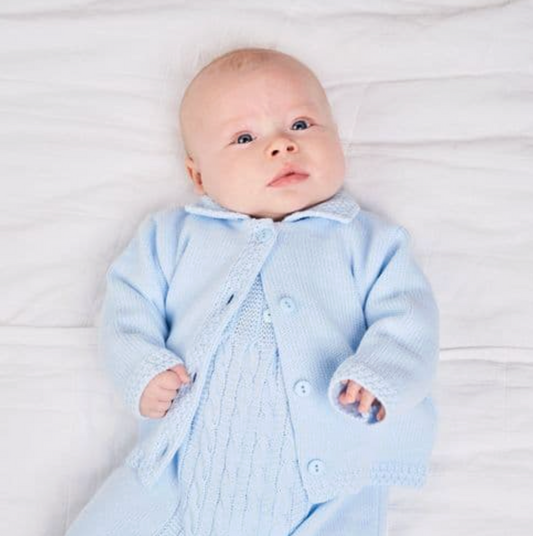 KNITTED BABY CARDIGAN WITH COLLAR - BABY BLUE | DANDELION