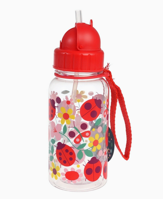CHILDREN'S WATER BOTTLE WITH STRAW 500ML - LADYBIRD | REX LONDON