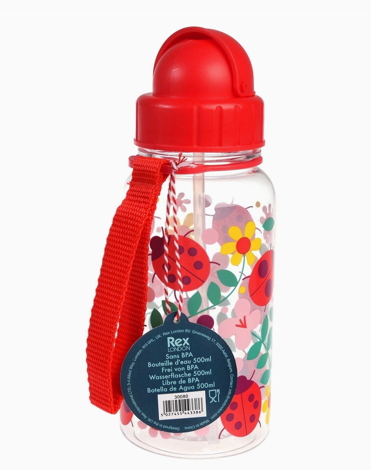 CHILDREN'S WATER BOTTLE WITH STRAW 500ML - LADYBIRD | REX LONDON