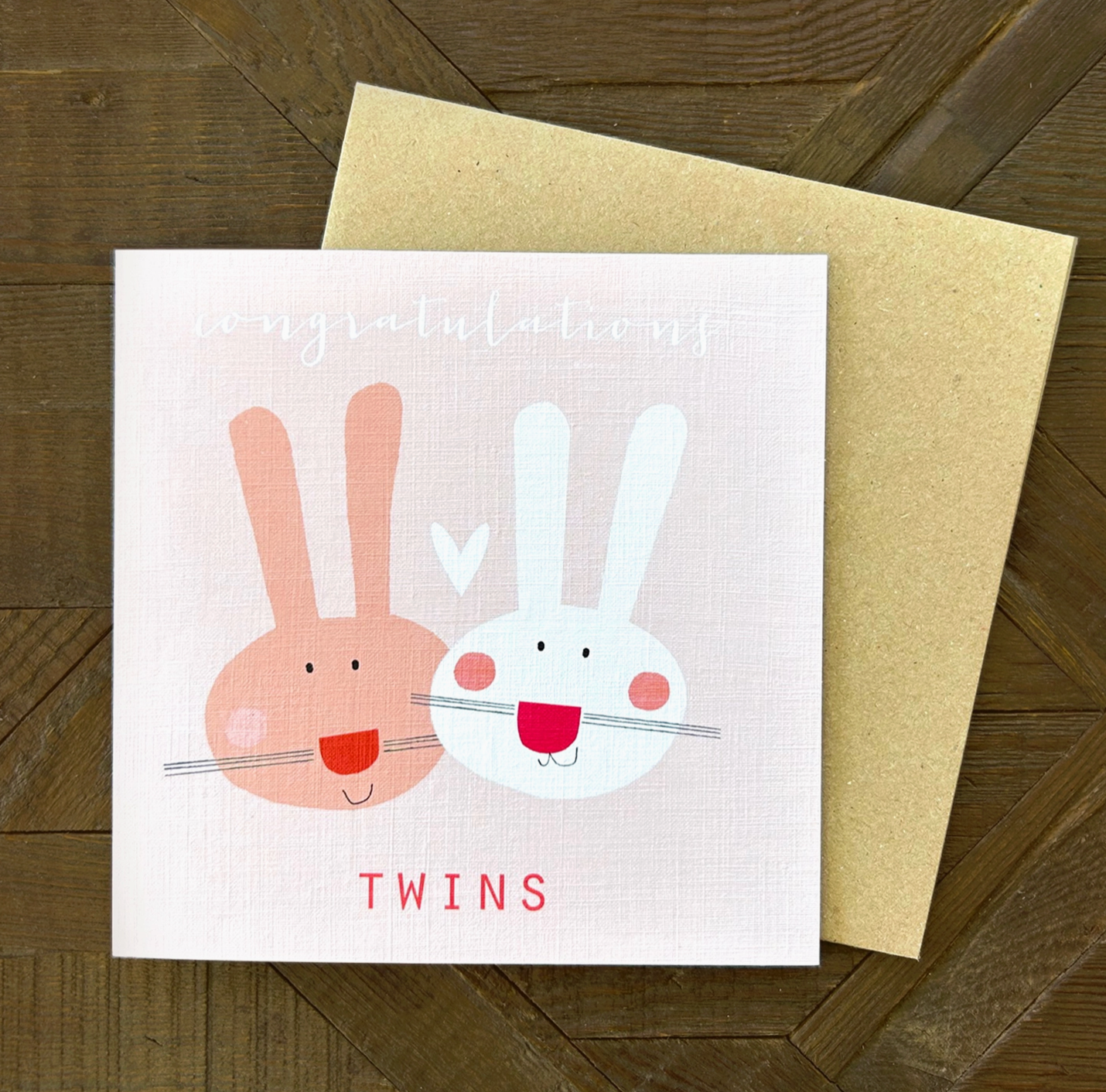 PINK BABY BUNNIES NEW BABY TWINS CARD | KALI STILEMAN