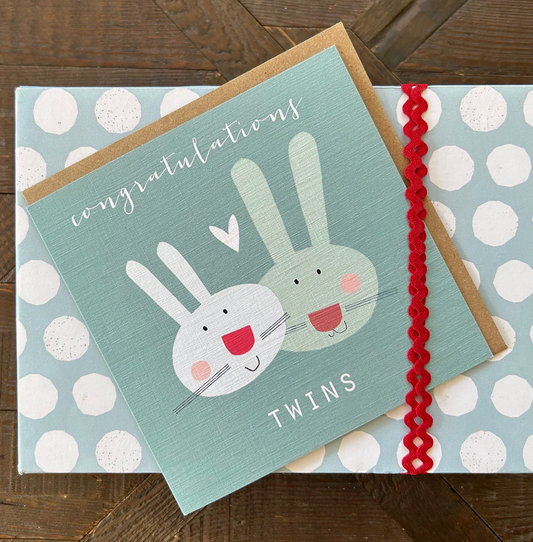 BLUE BABY BUNNIES NEW BABY TWINS CARD | KALI STILEMAN