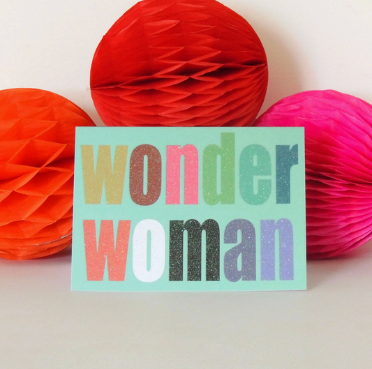 MINI WONDER WOMAN CARD WITH GLITTER LETTERING | KALI STILEMAN