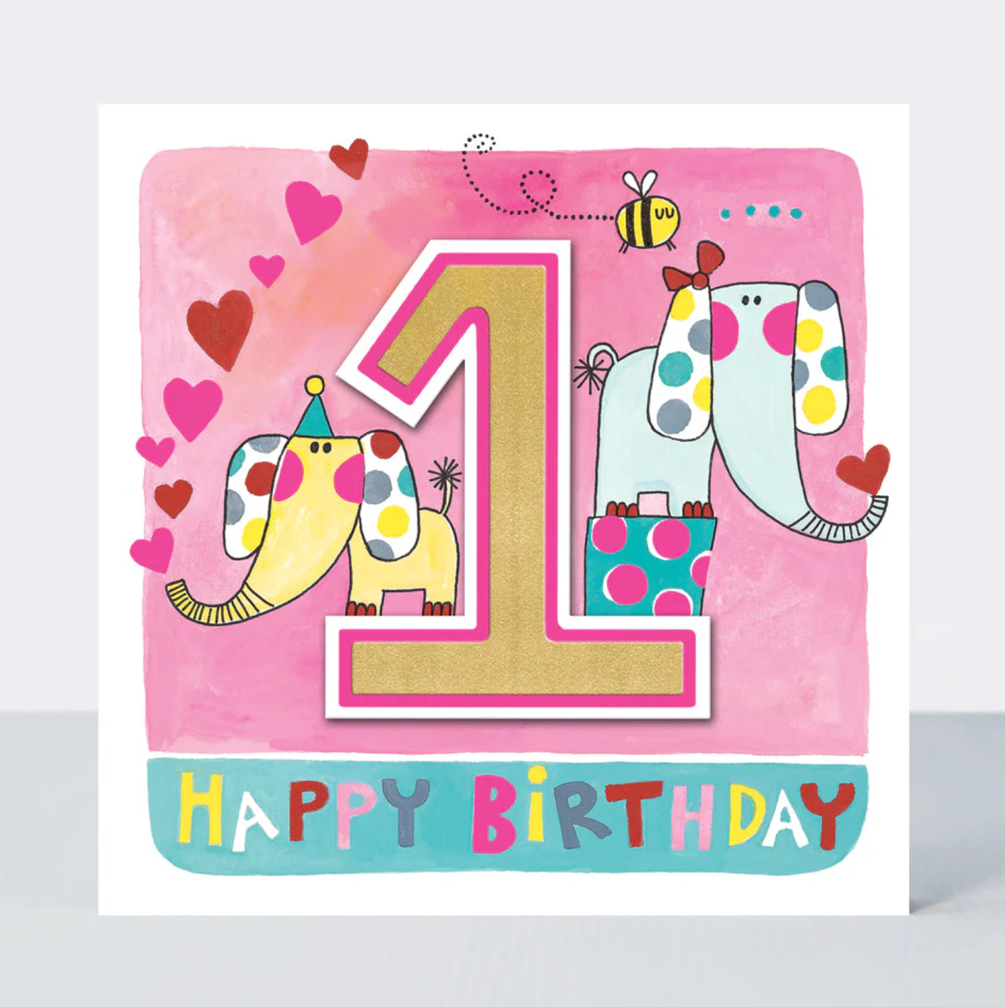 RHUBARB - AGE 1 GIRL/ELEPHANTS BIRTHDAY CARD | RACHEL ELLEN