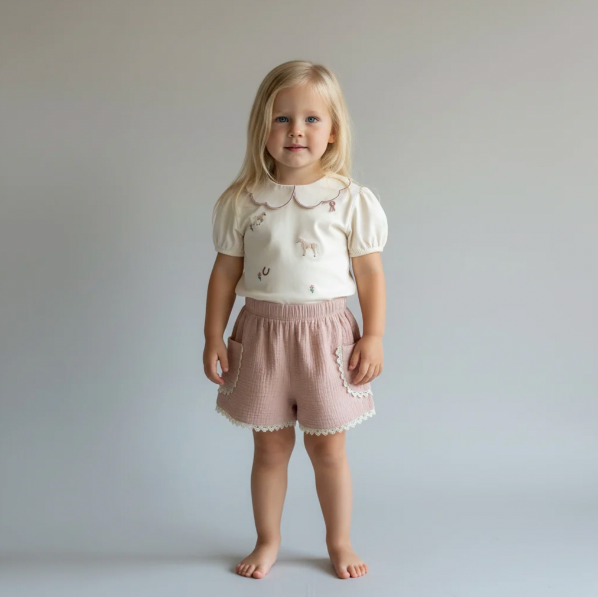 THE PONY EMBROIDERED PUFF SLEEVE TOP | ELEANOR CHARLES