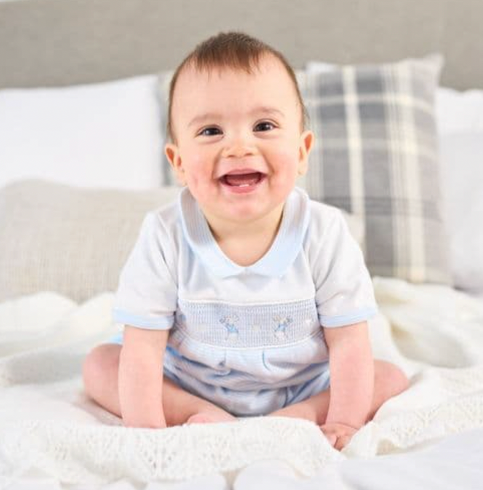 SMOCKED RABBIT COTTON SUMMER ROMPER OUTFIT - BABY BLUE | DANDELION