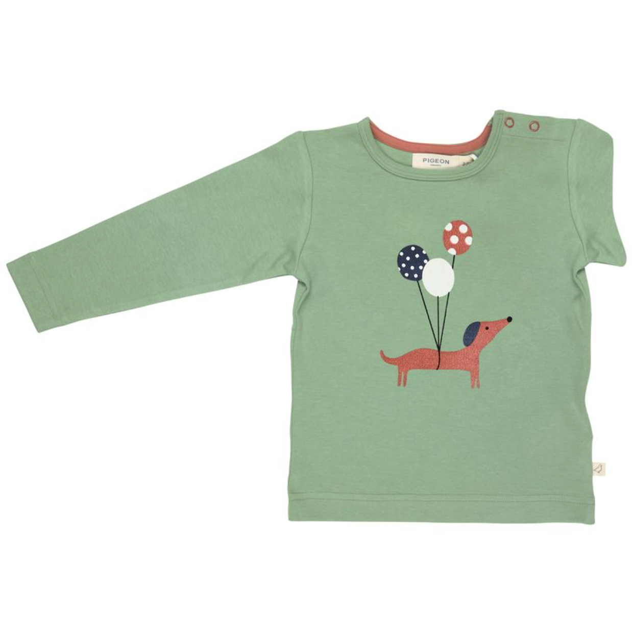 SAUSAGE DOG PRINT LONG SLEEVE T-SHIRT - GREEN | PIGEON ORGANICS