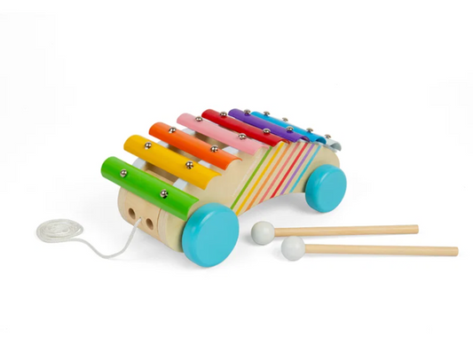 Bigjigs pull-along xylophone toddler toy; musical activity designed to encourage rhythm, coordination and imaginative play